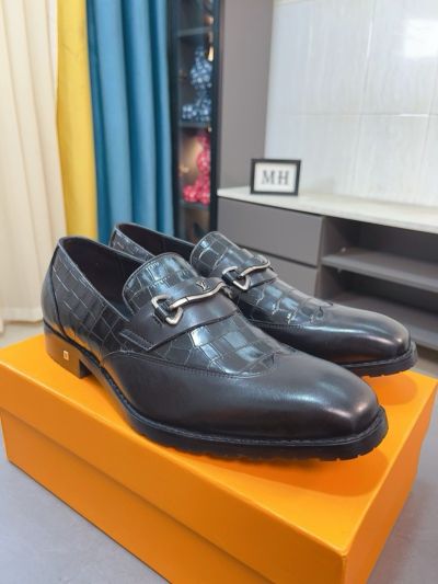 LV Black calfskin Leather Shoes-LV Man Business Leather Shoes